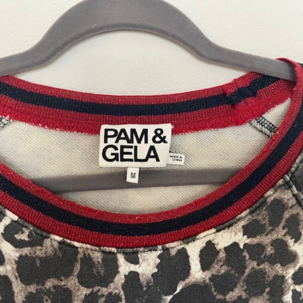 Pam & Gela animal leopard print distressed sweatshirt size Medium - Picture 2 of 5